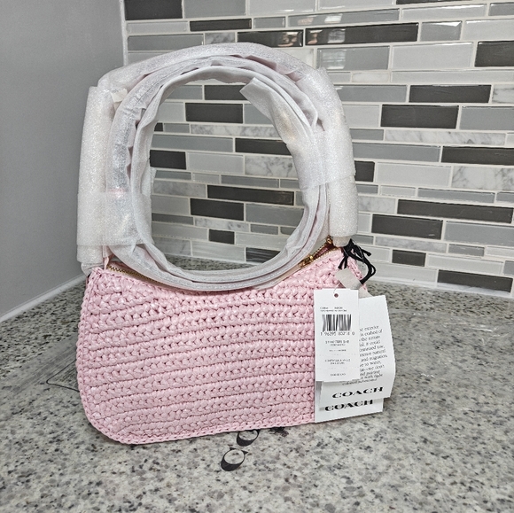 Coach Teri Shoulder Bag (Straw, Cherry Blossom, Pink) - Picture 4 of 10